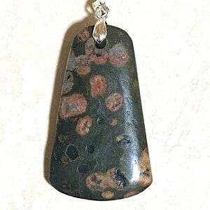 Natural Ocean Jasper Pendant, Genuine Dark Green Gemstone
